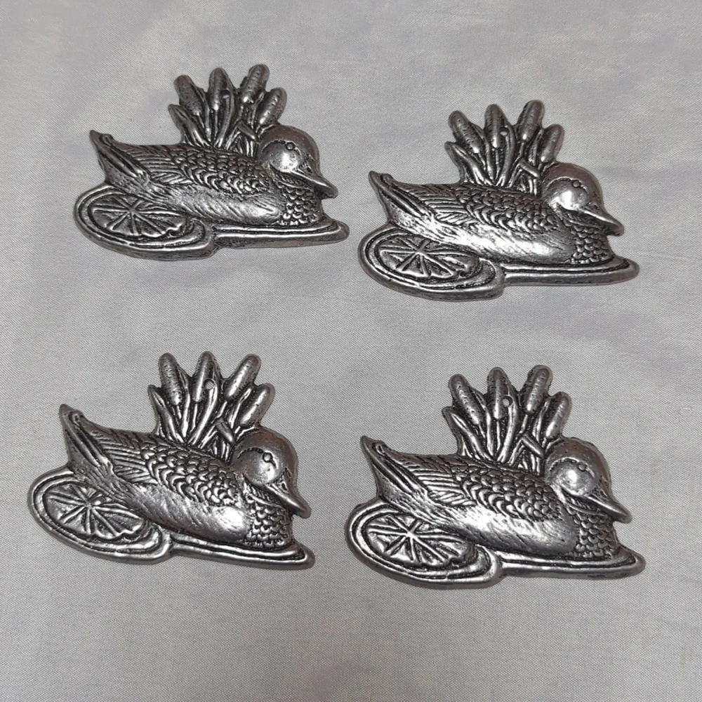 Vintage 1989 Carson Pewter Bird Ornaments Set of 12 Chickens, Ducks Cardinals